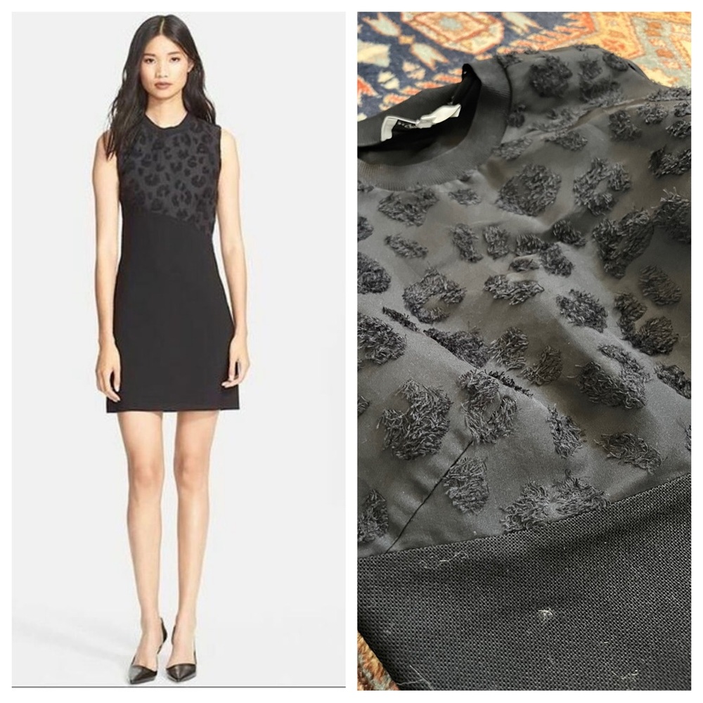 3.1 Phillip Lim Leopard Pattern mock neck black virgin wool silk fitted mini 4 S